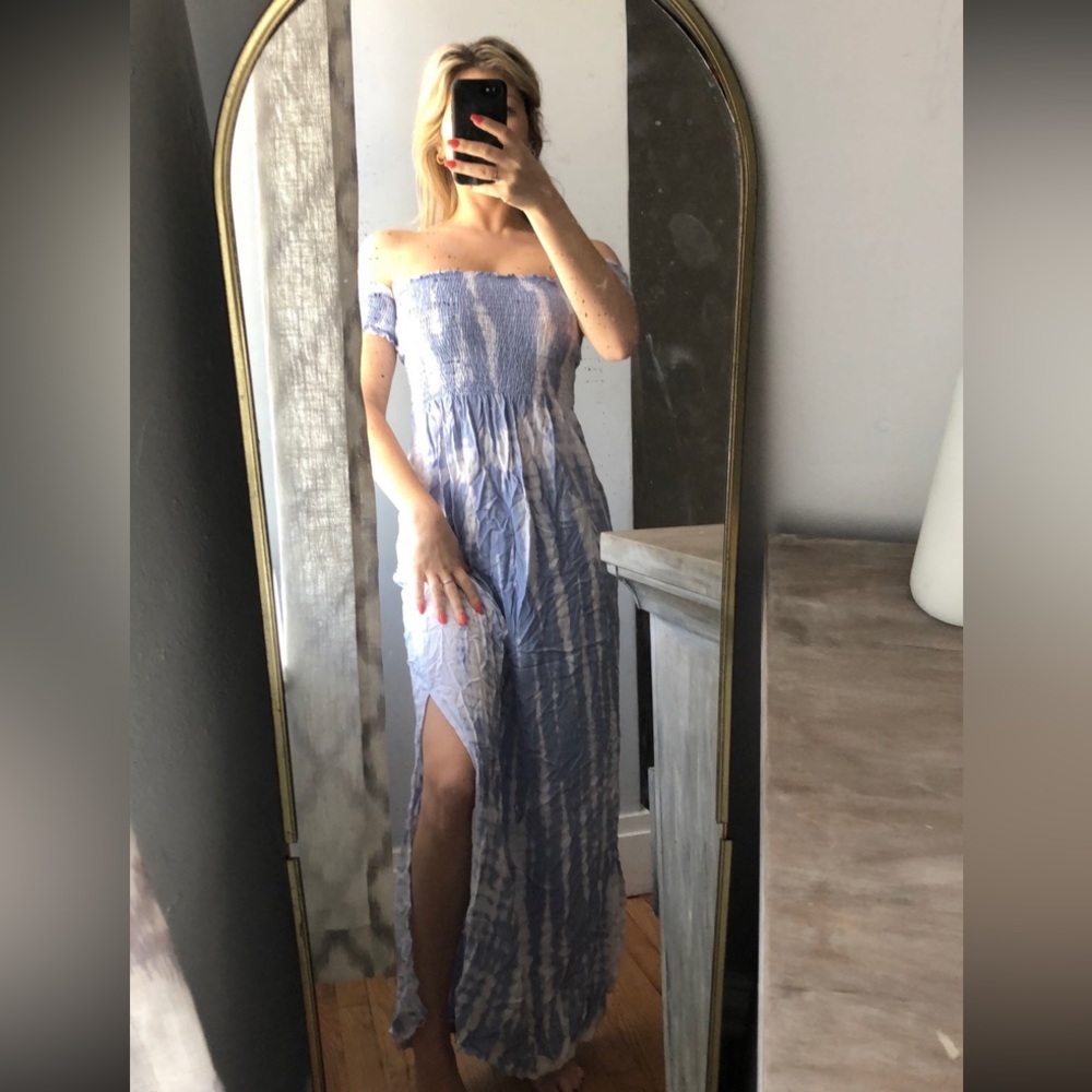 Summer small blue maxi dress with slit